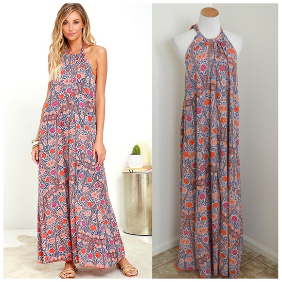 Lulus Dresses & Skirts - Lulus Baja Moment Orange Print Halter Maxi NEW